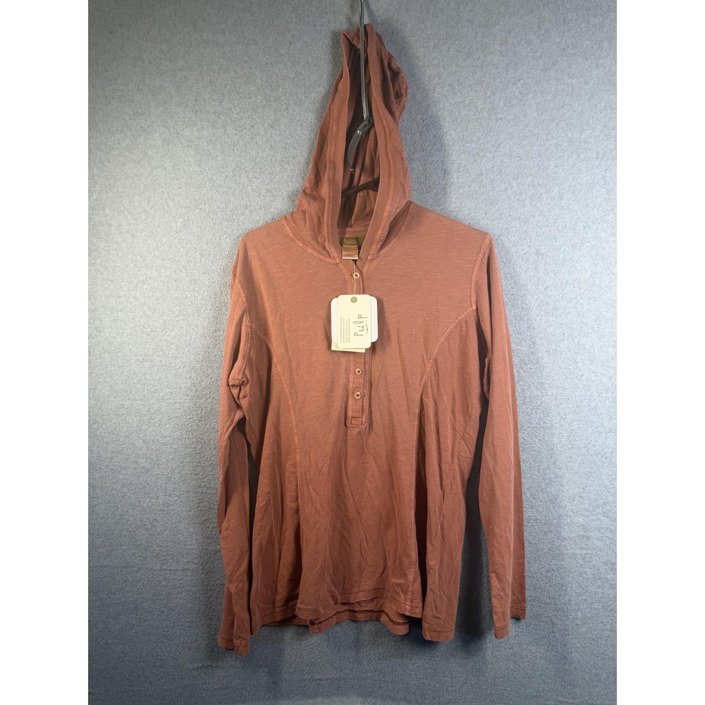 Pulp Shirt Womens Large Pink Primrose Henley Long Sleeve Hooded Top Cotton